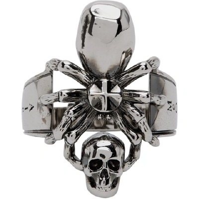 Alexander Mcqueen Silver Spider Skull Ring In 0446 Silver