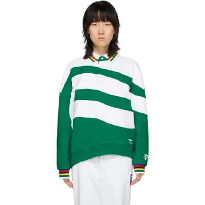Li-ning Green And White Striped Polo Sweatshirt In Green White