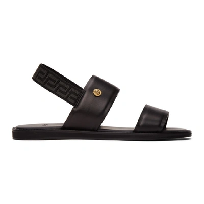 Versace Greca-jacquard Strap Leather Sandals In Black