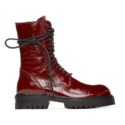 Ann Demeulemeester Red Patent Crinkle Boots In 039 Rosso