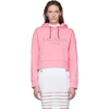 Balmain Mirrored Logo Cropped Hoodie In Oat Sil/pin