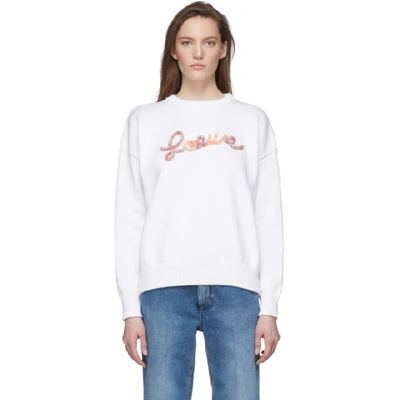 Loewe Logo Embroidery Cotton Sweater In 2100 White