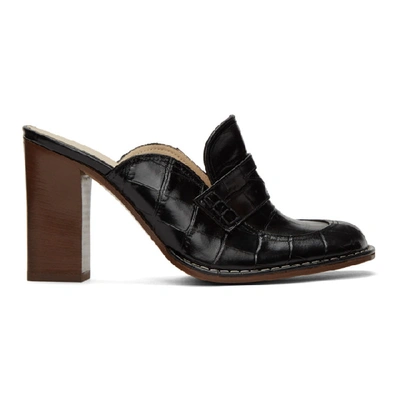 Loewe Black 90 Patent Mock Croc Leather Mules