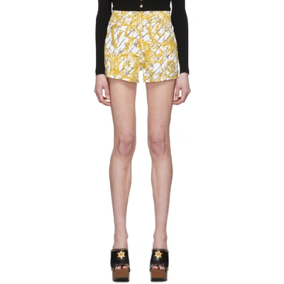 Versace Baroque-print Cotton-blend Twill Shorts In Yellow