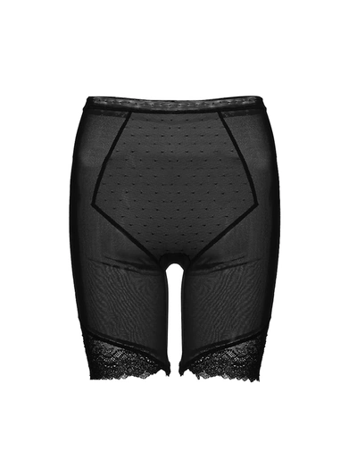 Spanx Spotlight On Lace Super High-rise Mesh Mid-thigh Shorts In Very Black