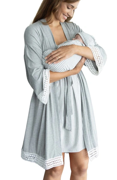 Angel Maternity Nursing/maternity Dress, Robe & Baby Wrap Set In Grey/ White
