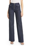 Cinq À Sept Azure Front High-rise Wide-leg Crop Jeans In Indigo