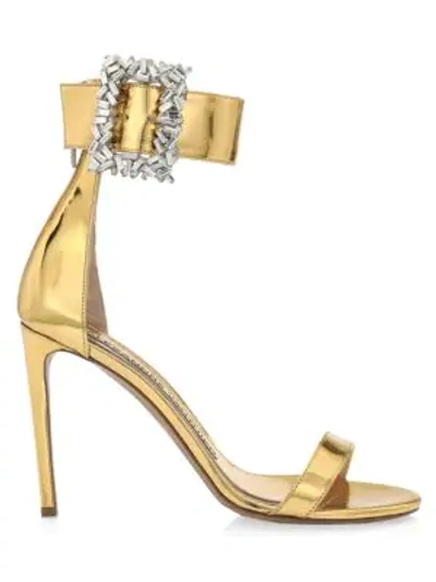 Alexandre Vauthier Blanca Crystal-embellished Metallic Leather Sandals In Mirror Gold