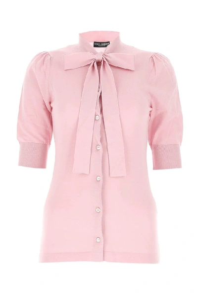 Dolce & Gabbana Pussy-bow Cashmere And Silk-blend Cardigan In Pink