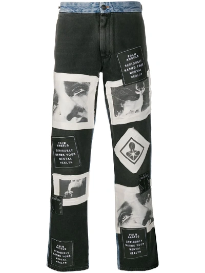 Palm Angels Printed Wide-leg Jeans In Black