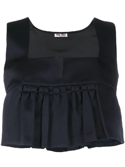 Miu Miu Cropped Pleated Top In Blue