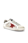 Golden Goose 'superstar' Sneaker In White & Silver Mesh & Red Star