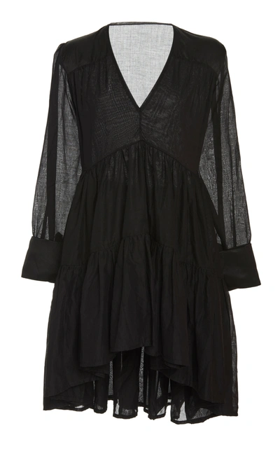 Kalita Vega Pleated Cotton Tunic Dress In Black