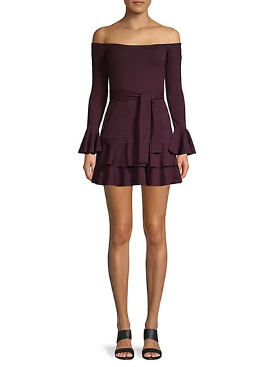 Susana Monaco Off-the-shoulder Flare Mini Dress In Burgundy