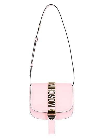 Moschino Leather Logo Shoulder Bag In Rose