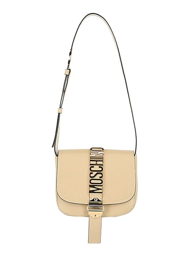 Moschino Leather Logo Shoulder Bag In Beige