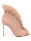 GIANVITO ROSSI WOMEN'S GINEVRA TULLE & SUEDE ANKLE BOOTS,0400012424167