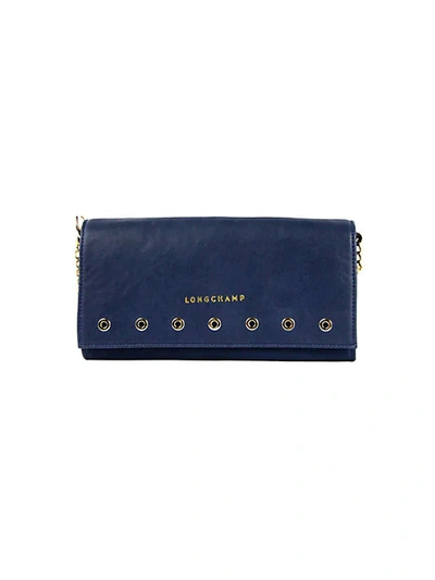 Longchamp Paris Rocks Leather Wallet-on-chain In Navy