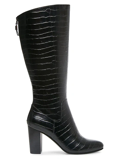 Anne Klein Nastya Textured Tall Boots In Dark Brown