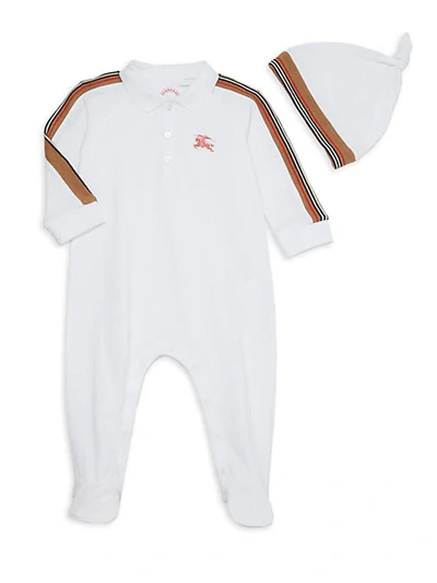 Burberry Baby's 2-piece Stripe-trim Beanie & Footie Set In White