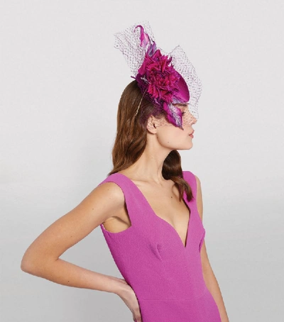 Philip Treacy Floral Detail Netted Pillbox Hat