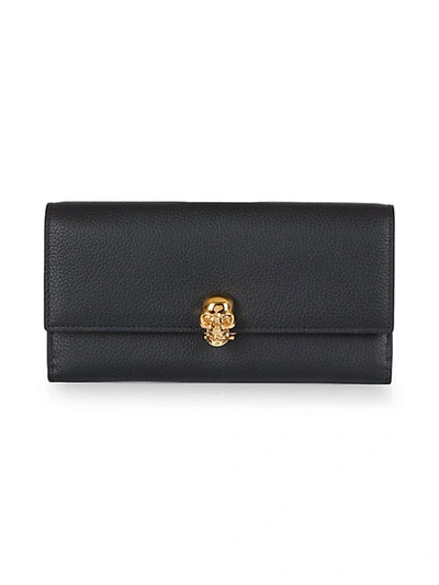 Alexander Mcqueen Women's Pebbled Leather Flap Continental Wallet In Black