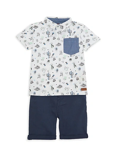 7 For All Mankind Little Boy's 2-piece Cactus-print Cotton Shirt & Shorts Set In Blue