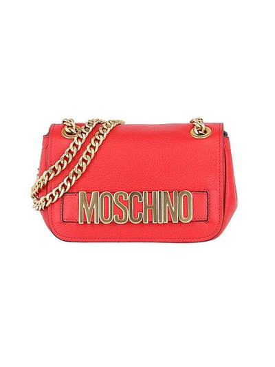 Moschino Logo Chain-strap Leather Shoulder Bag In Red