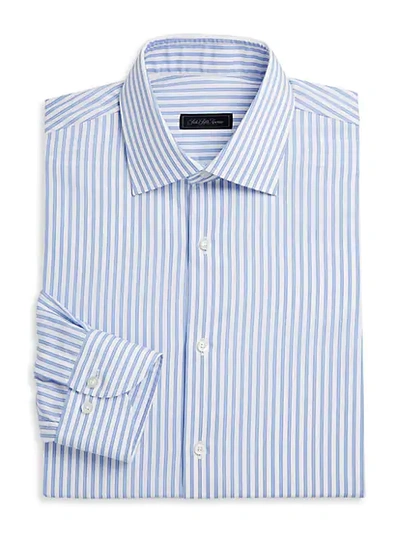 Saks Fifth Avenue Men's Collection Travel Stripe Dress Shirt In White Blue