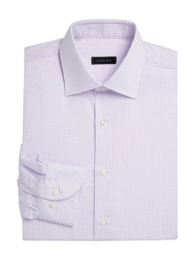 Saks Fifth Avenue Collection Travel Mini-grid Dress Shirt In White Lavender