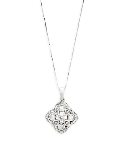 Saks Fifth Avenue Diamond And 18k White Gold Flower Pendant Necklace