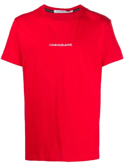 Calvin Klein Jeans Est.1978 Logo-embroidered T-shirt In Red