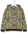 Dolce & Gabbana Maiolica Print Full-zipped Hoodie In Blue