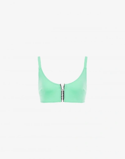 Moschino Zip-front Bikini Top In Green