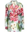 Dolce & Gabbana Oversized Double-breasted Floral-print Silk-satin Blazer In Azure