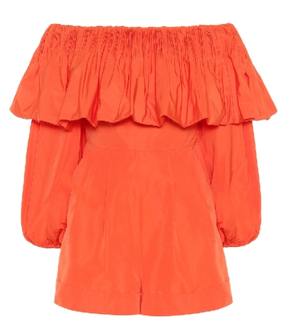 Valentino Ruffled Faille Off-the-shoulder Jumpsuit In Orange