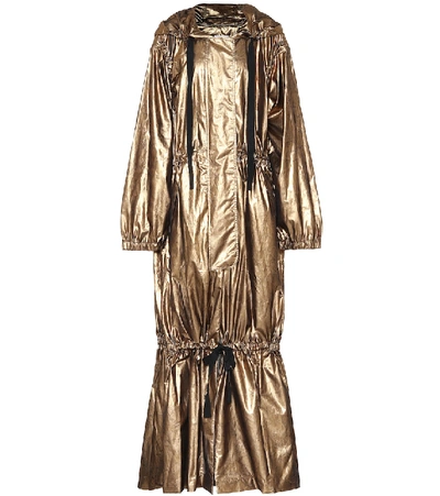 Dries Van Noten Oversized Hooded Tiered Metallic Silk-blend Jacquard Coat In Gold