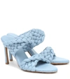 Bottega Veneta Blue Intrecciato Curve Heeled Sandals In Ice