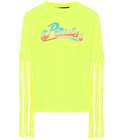 Loewe 'paula's Ibiza' Logo Print Fringed Sleeve T-shirt In Yellow