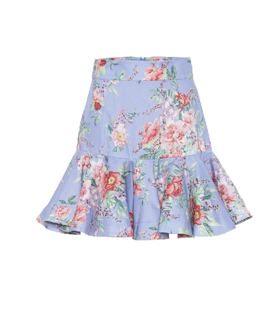 Zimmermann Bellitude Fluted Floral-print Linen Mini Skirt In Multi