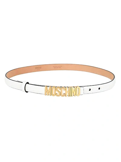 Moschino Women's Slim Logo Pebbled-leather Belt In White