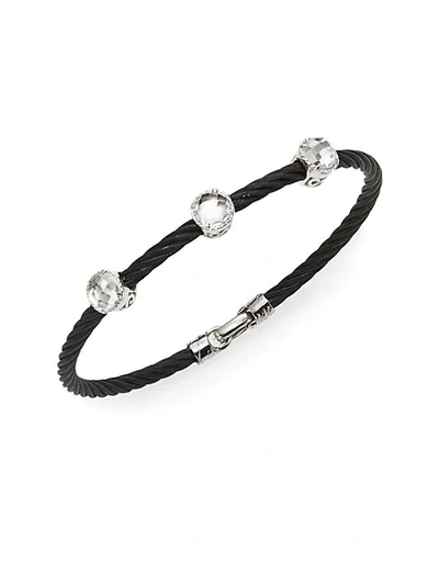 Alor Noir White Topaz, 18k White Gold & Black Stainless Steel Bangle Bracelet