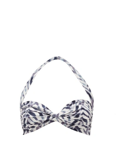 Norma Kamali Bill Zebra-print Halterneck Bikini Top In Blue