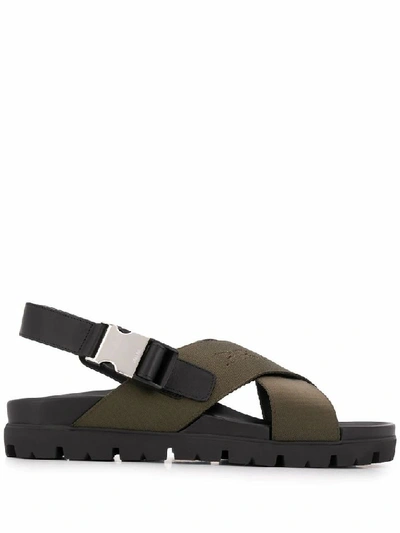 Prada Branded Band Sandals In Military Green