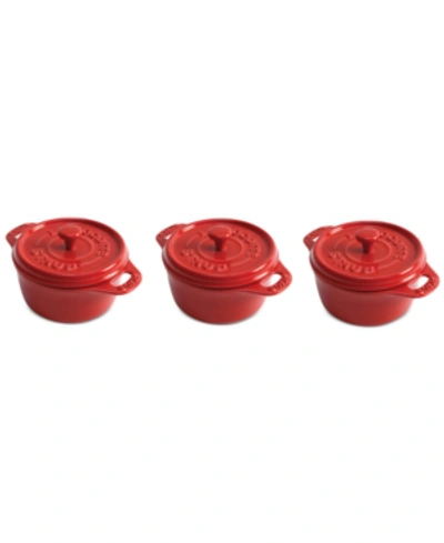 Staub 3 Piece Ceramic Mini Cocotte Set In Cherry