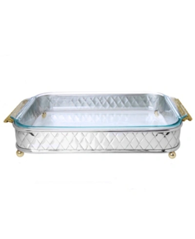 Classic Touch 15.5" Pyrex Holder With Mosaic Handles-glass Included In Silver