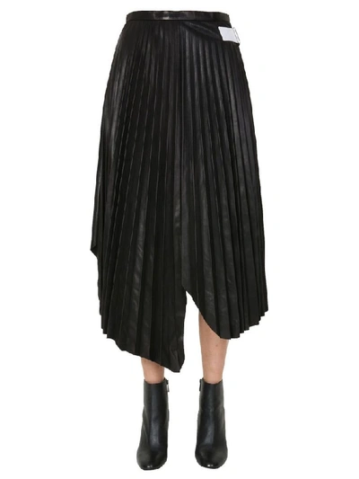 Helmut Lang Asymmetrical Pleated Leather Skirt In Black