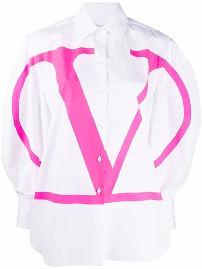 Valentino Vlogo Leg-of-mutton Sleeve Shirt In White