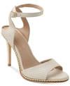 Bcbgeneration Jaxina Studded Ankle-strap Peep-toe Leather Sandals In White Snake