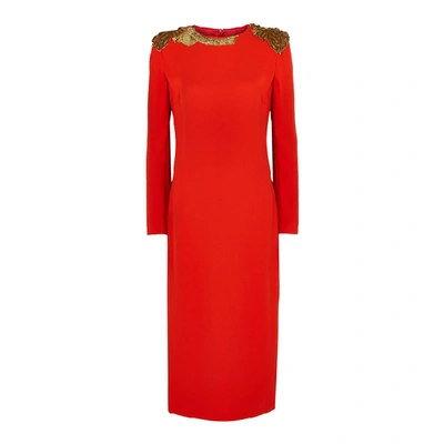 Dries Van Noten Daia Embroidered Long Sleeve Midi Dress In Red